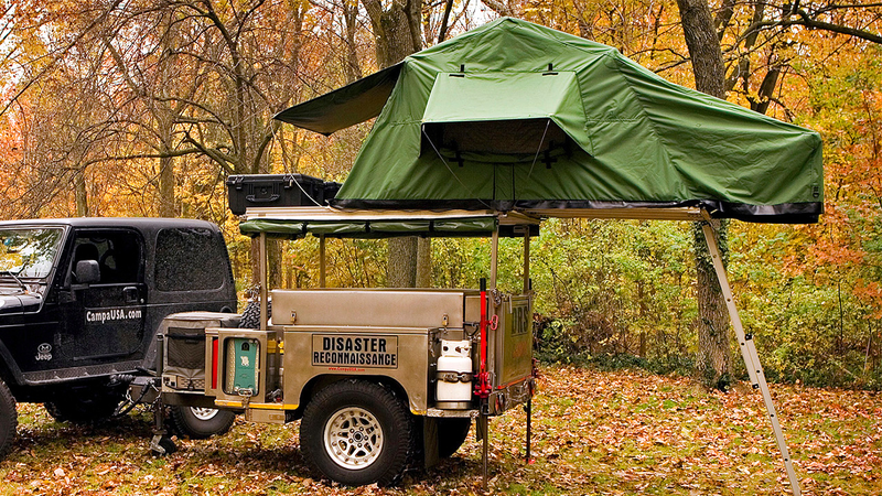 Illustration for article titled A Tiny Pop-up Trailer Hiding All Your Camping Needs